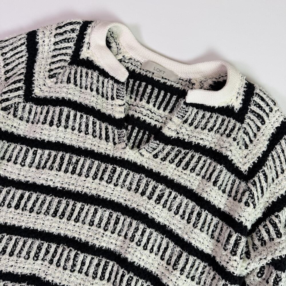 Striped Pullover Sweater Womens XL Black White Chunky Knit Textured Coastal Cozy